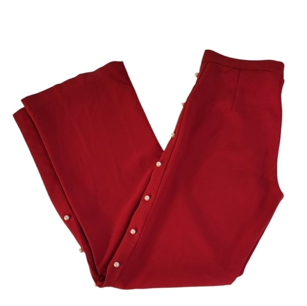 Chelsea & Theodore Red Pearl Embellished Wide Leg Pants Size Medium - Picture 9 of 12